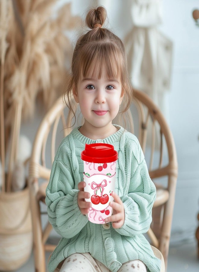 JarThenaAMCS 48 Set Pink Bow Cherry Disposable Coffee Cups with Lids Sleeves Red Pink Cherry Paper Drinking Cup Watercolor Paper Cup for Coquette Birthday Party Supplies - Image 5